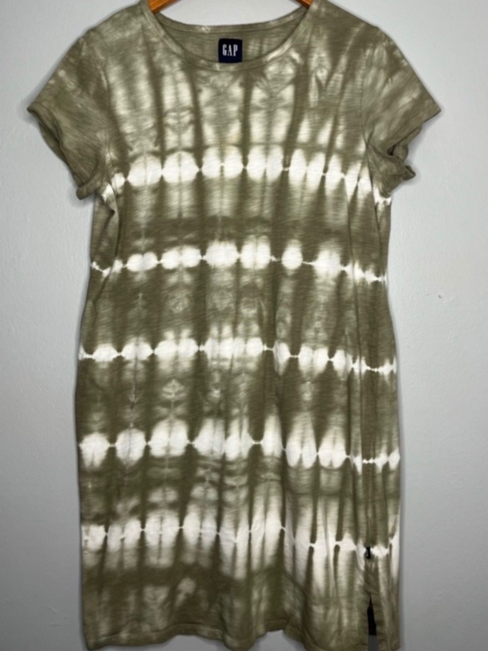 GAP Olive Khaki Green & White Tie Dye Midi Dress NWOT Size S